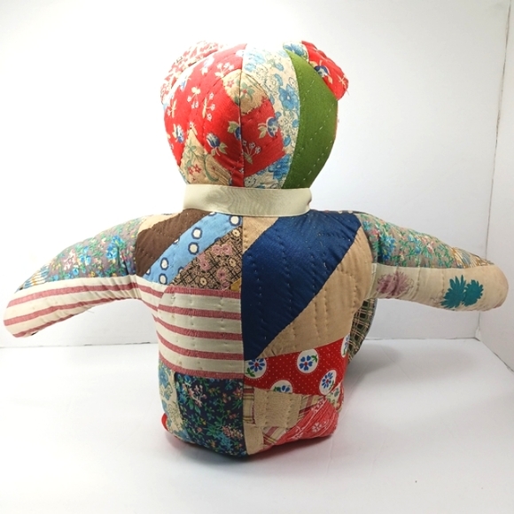 ANTIQUE HANDMADE Crazy Patchwork Fabric Stuffed Teddy Bear Freshly Dry Cleaned - Picture 4 of 11
